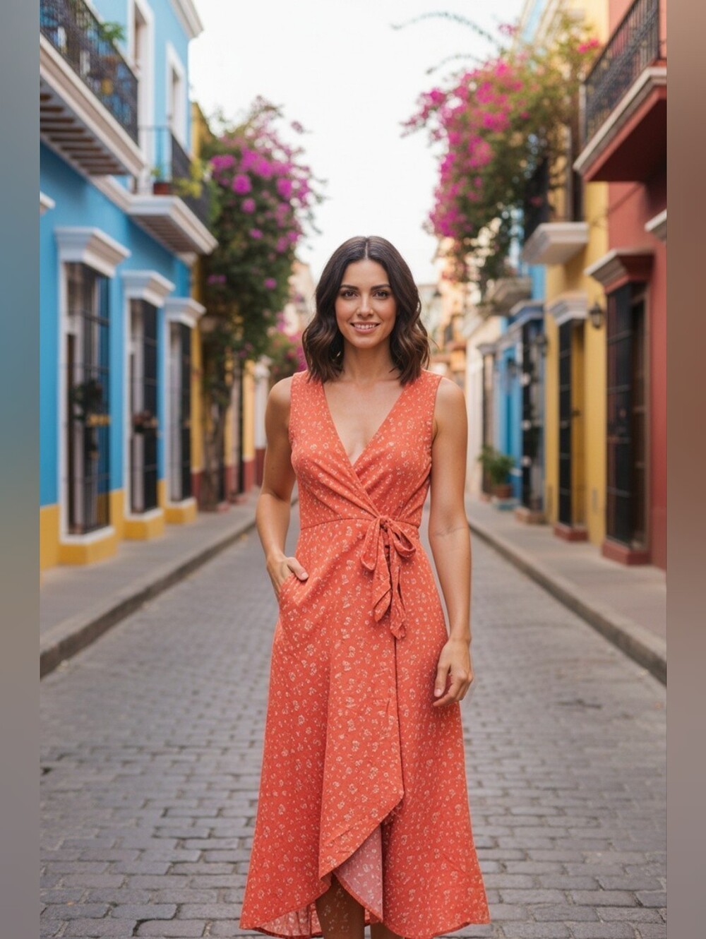 Universal Thread Orange Floral High-Low Wrap Dress